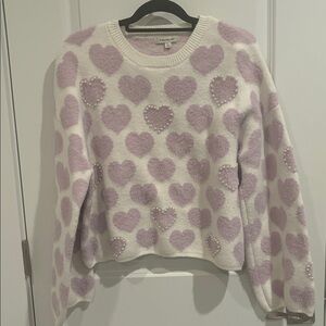 Francesca's Collections White and Purple Heart Sweater